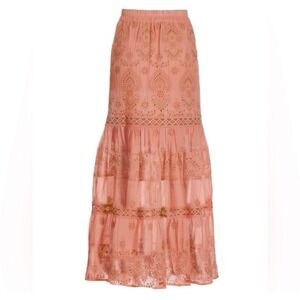 Boston Proper Coral Metallic Embroidered Eyelet Coquette Boho Resort Maxi XL
